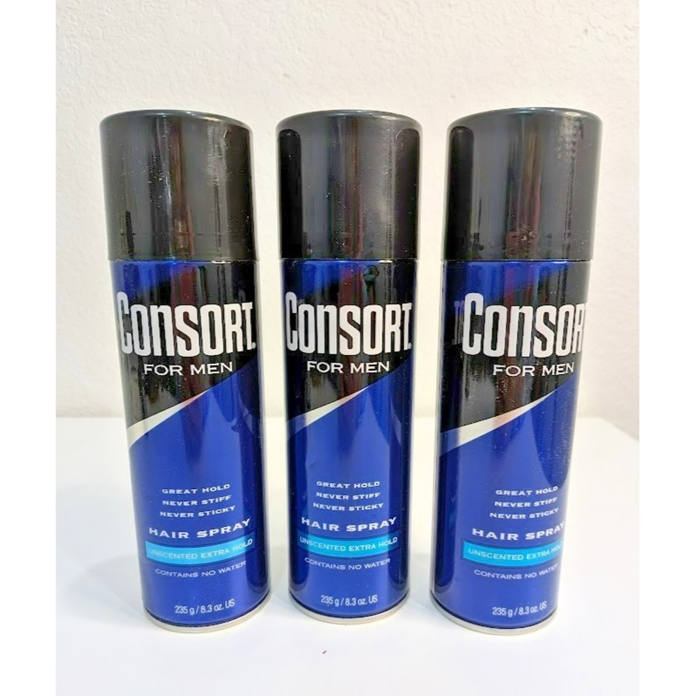 Consort For Men Hair Spray Aerosol Unscented Extra Hold 8.30 oz - Set of 3 Cans